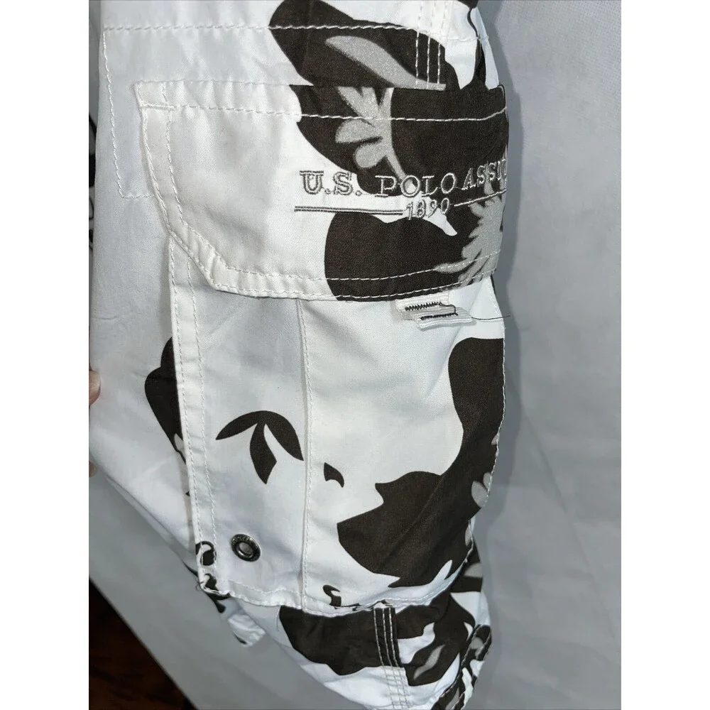 US Polo Swim Shorts Trunks Floral White Brown Size XL